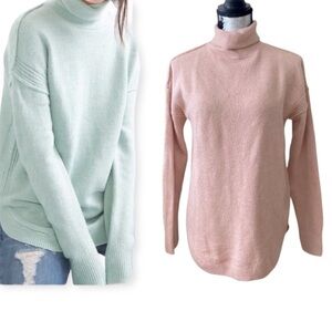 𝅺gap cowl neck rounded hemline blush pink sweater size S with real wool.